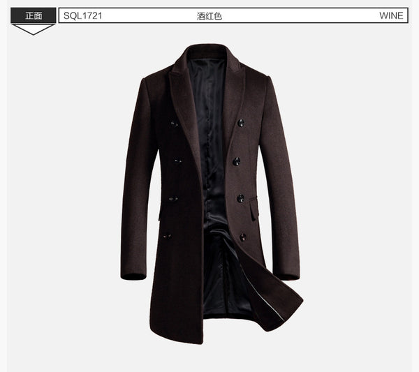 Europe Style Men Wool Coats Winter Long Casual Windbreaker Slim fit Men Woolen Coat Grey Black Manteau Homme