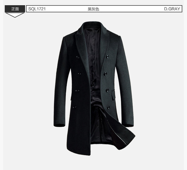 Europe Style Men Wool Coats Winter Long Casual Windbreaker Slim fit Men Woolen Coat Grey Black Manteau Homme