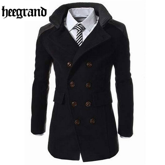 Fashion Men's Autumn Winter Coat Turn-down Collar Wool Blend