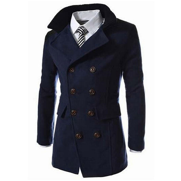 Fashion Men's Autumn Winter Coat Turn-down Collar Wool Blend
