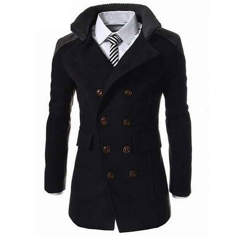 Fashion Men's Autumn Winter Coat Turn-down Collar Wool Blend