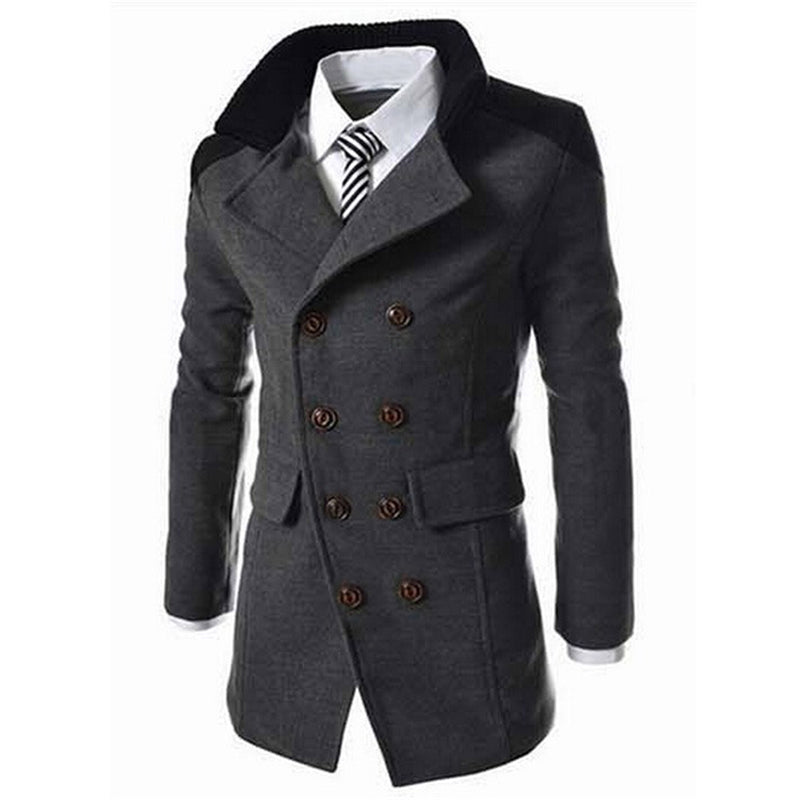 Fashion Men's Autumn Winter Coat Turn-down Collar Wool Blend