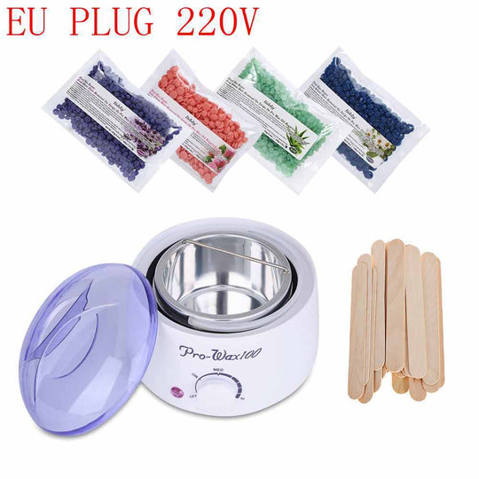 Hair Removal Wax Warmer Heater Machine + 4*100g Packs Wax Beans +20PCs Wiping Stick Hair Removal Bean Wax Warmer Heater Pot