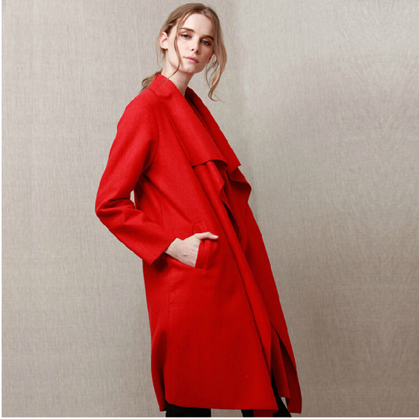 2017 New Autumn High Fashion Women's Wool Blend Trench Coat Casual Long Outerwear Loose Clothing for lady
