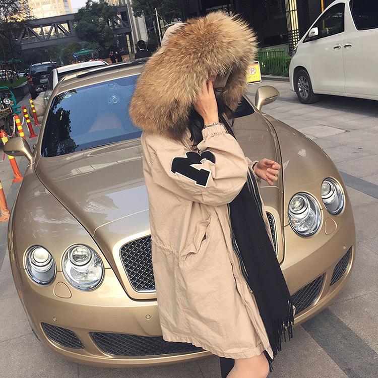 New winter jacket loose clothing hooded coat women's parkas army green large raccoon fur collar outwear TOP quality