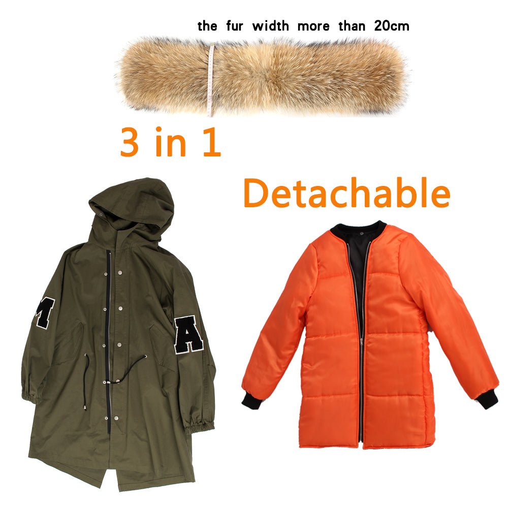 New winter jacket loose clothing hooded coat women's parkas army green large raccoon fur collar outwear TOP quality