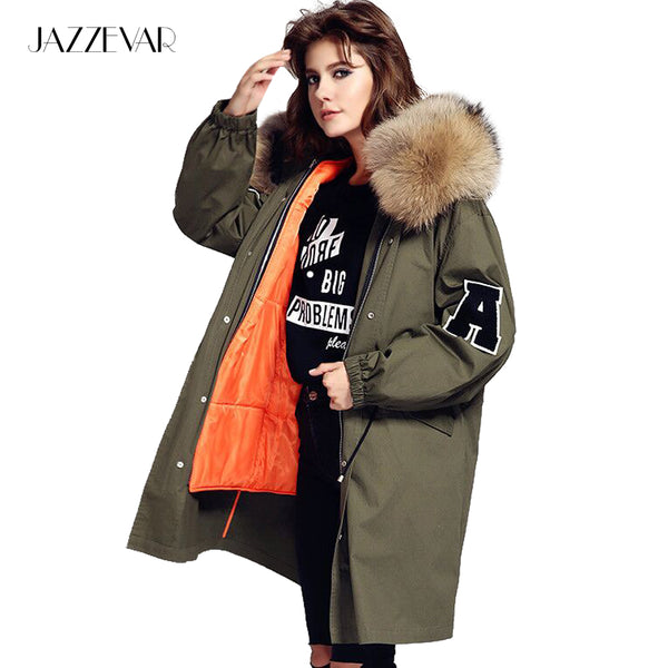 New winter jacket loose clothing hooded coat women's parkas army green large raccoon fur collar outwear TOP quality