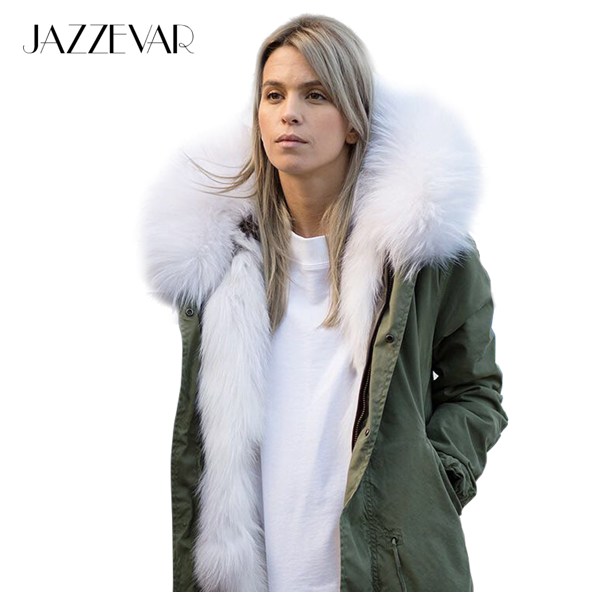 new fashion woman luxurious raccoon fur collar hooded coat white thick CANADA BRANDS