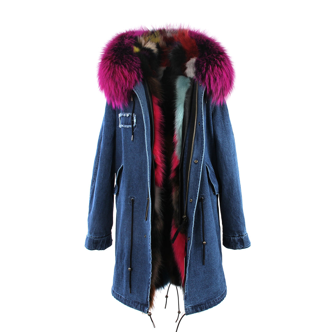 new fashion woman luxurious raccoon fur collar hooded coat white thick real fur liner parkas long winter jacket