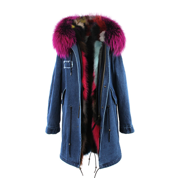 new fashion woman luxurious raccoon fur collar hooded coat white thick real fur liner parkas long winter jacket