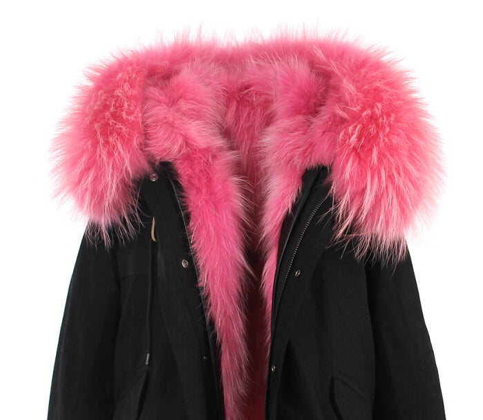 new fashion woman luxurious raccoon fur collar hooded coat white thick real fur liner parkas long winter jacket