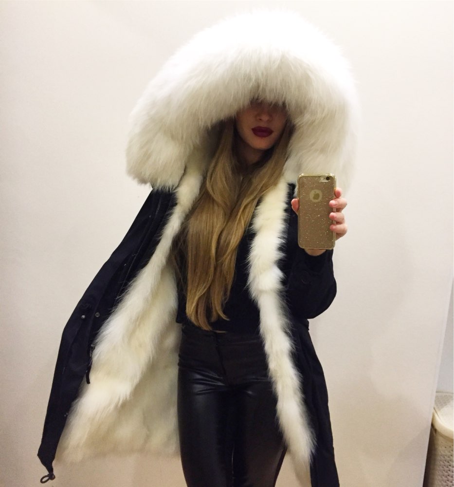 new fashion woman luxurious raccoon fur collar hooded coat white thick real fur liner parkas long winter jacket