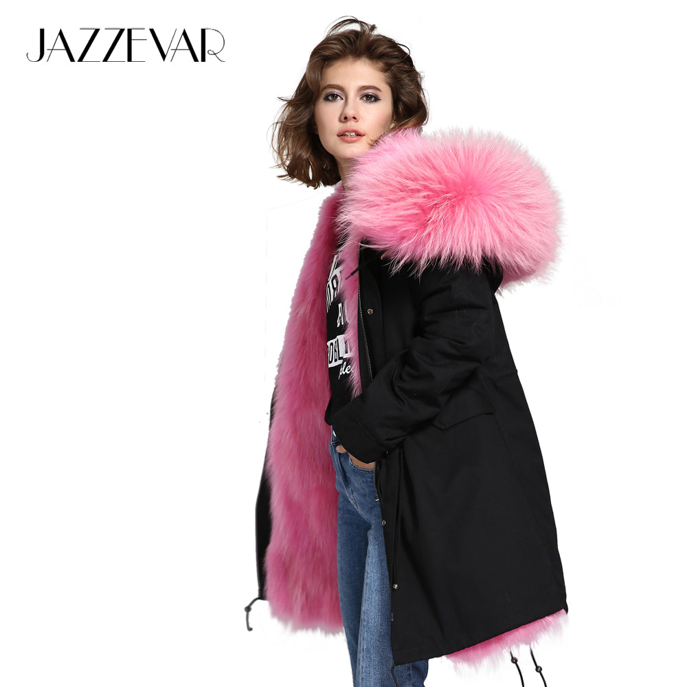 new fashion woman luxurious raccoon fur collar hooded coat white thick real fur liner parkas long winter jacket