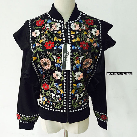 JOYDU Vintage Female Jackets for Women Bead Ruffles Fashion Coat 2017 New Ethnic Hippie Embroidery Bomber Jacket casaco feminino