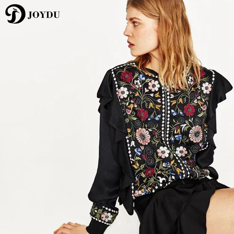 JOYDU Vintage Female Jackets for Women Bead Ruffles Fashion Coat 2017 New Ethnic Hippie Embroidery Bomber Jacket casaco feminino