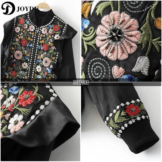 JOYDU Vintage Female Jackets for Women Bead Ruffles Fashion Coat 2017 New Ethnic Hippie Embroidery Bomber Jacket casaco feminino