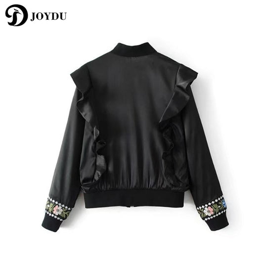 JOYDU Vintage Female Jackets for Women Bead Ruffles Fashion Coat 2017 New Ethnic Hippie Embroidery Bomber Jacket casaco feminino
