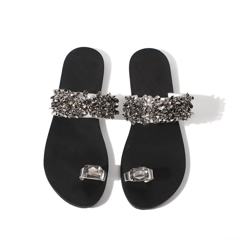 MCCKLE Women Casual Summer Flat Slippers Flip Flops Female Crystal Outside Shoes For Girls Comfortable Woman Footwear Leisure