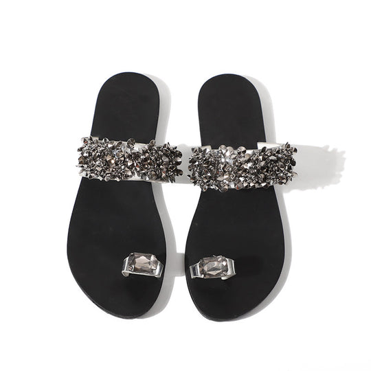 MCCKLE Women Casual Summer Flat Slippers Flip Flops Female Crystal Outside Shoes For Girls Comfortable Woman Footwear Leisure