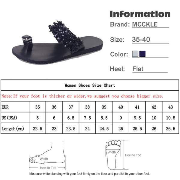 MCCKLE Women Casual Summer Flat Slippers Flip Flops Female Crystal Outside Shoes For Girls Comfortable Woman Footwear Leisure