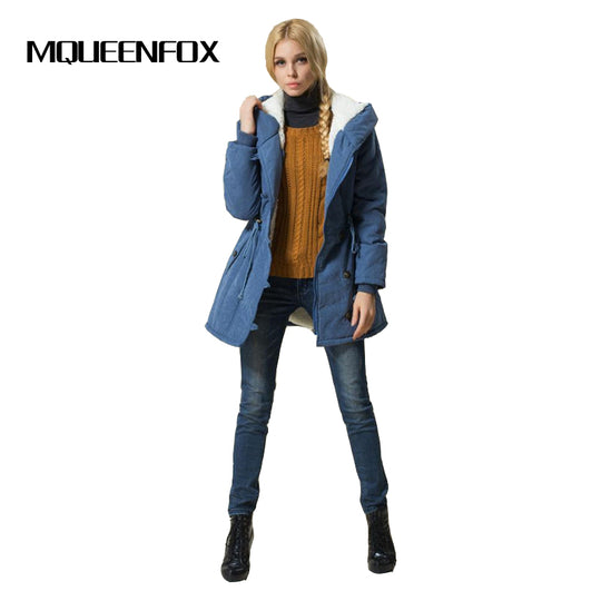 MQUEENFOX 2017 New Plus Size Winer COat Women Winter Jacket Cotton Padded Female Long Section Cashmere Coat Winter Jackets 4XL