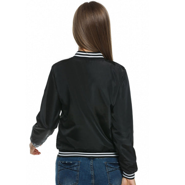 Ladies Bomber Jackets Fashion and Retro Baseball coat for women Students Ribbed Cuffs Solid Color Feminina Basic Outwear