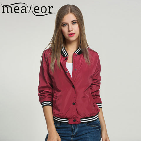 Ladies Bomber Jackets Fashion and Retro Baseball coat for women Students Ribbed Cuffs Solid Color Feminina Basic Outwear