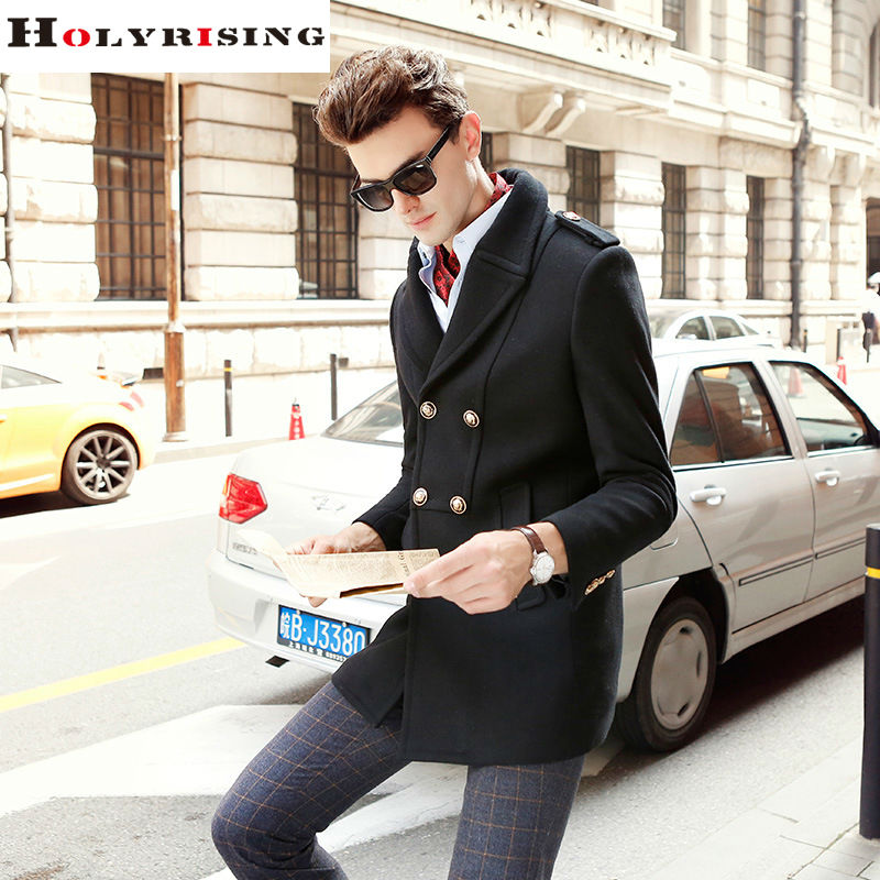 Men Wool Coats Winter Fashion ElegantLong Double Button Jackets Male Peacoat Mens Overcoats 5 Colours Holyrising