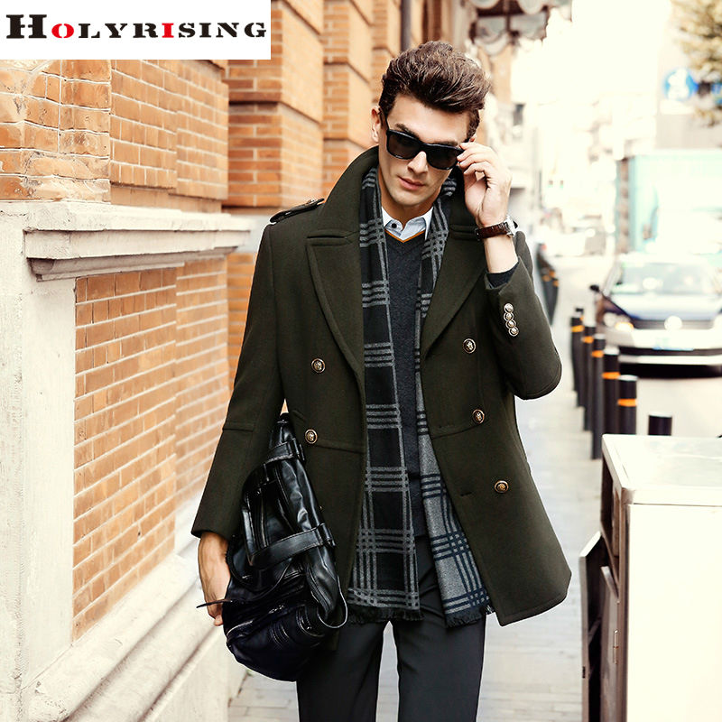 Men Wool Coats Winter Fashion ElegantLong Double Button Jackets Male Peacoat Mens Overcoats 5 Colours Holyrising