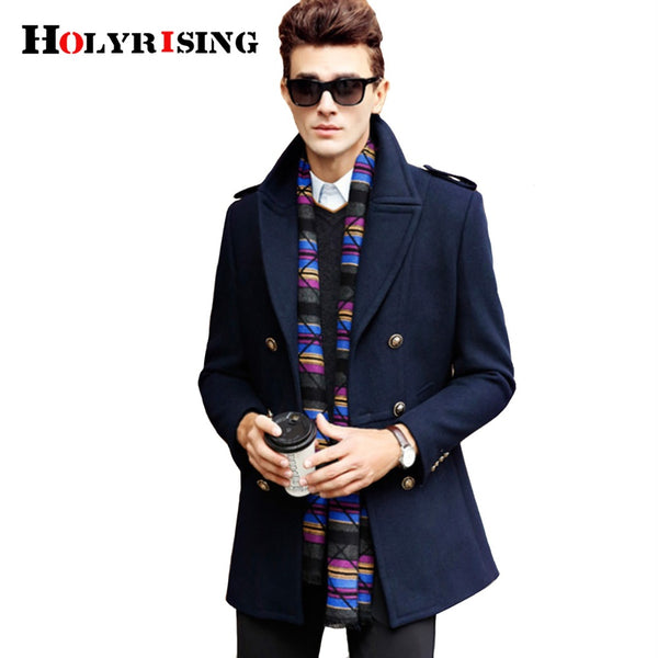Men Wool Coats Winter Fashion ElegantLong Double Button Jackets Male Peacoat Mens Overcoats 5 Colours Holyrising