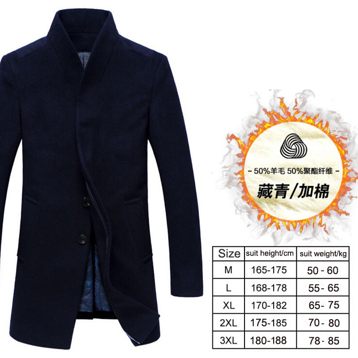 Men's wool coat winter long sections thick woolen coats Men Stand collar Casual Fashion casaco masculino palto peacoat overcoat