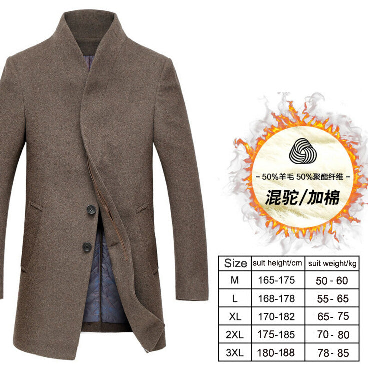 Men's wool coat winter long sections thick woolen coats Men Stand collar Casual Fashion casaco masculino palto peacoat overcoat