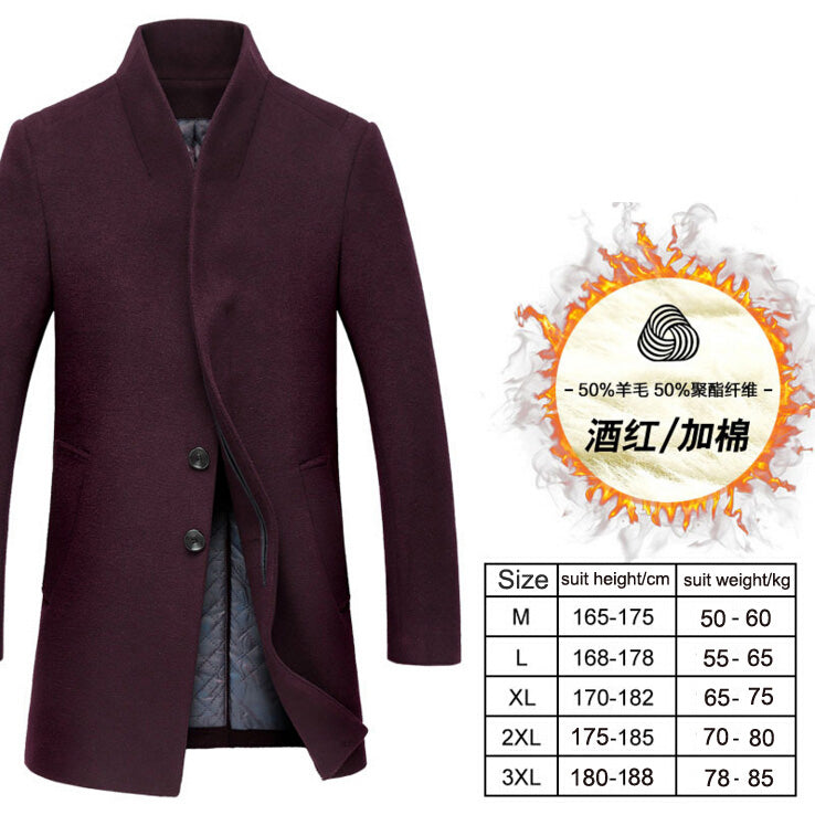 Men's wool coat winter long sections thick woolen coats Men Stand collar Casual Fashion casaco masculino palto peacoat overcoat