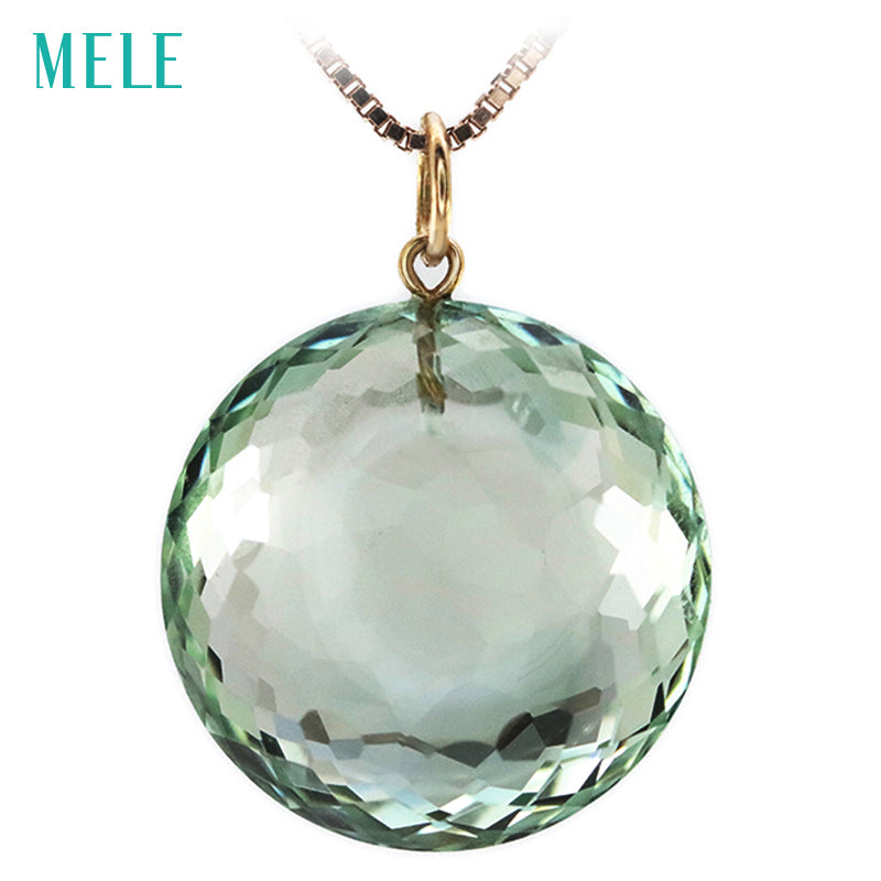 Natural green crystal real 18K yellow gold pendant