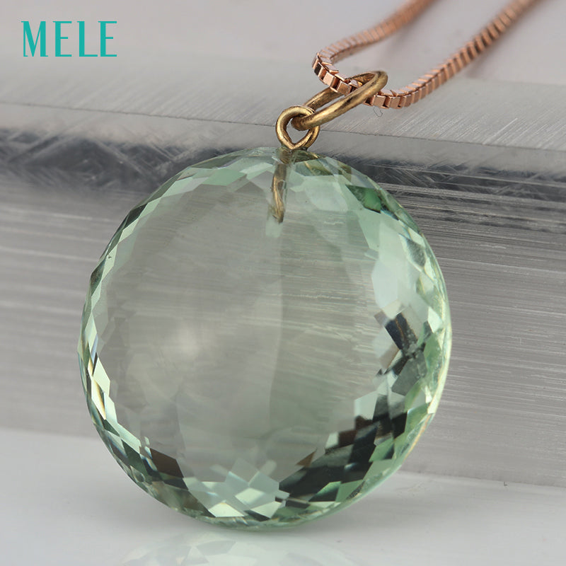 Natural green crystal real 18K yellow gold pendant