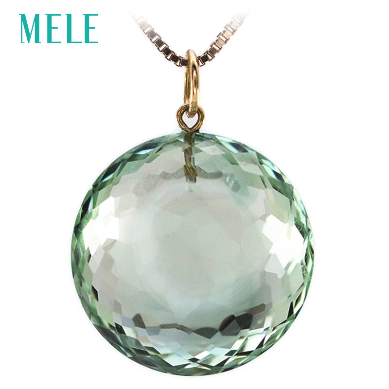 Natural green crystal real 18K yellow gold pendant
