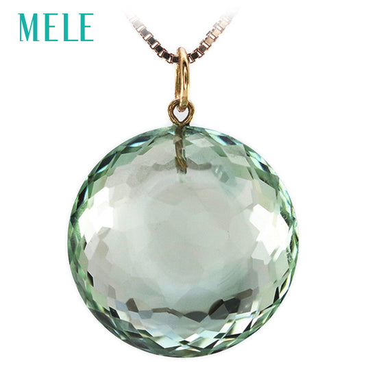 Natural green crystal real 18K yellow gold pendant
