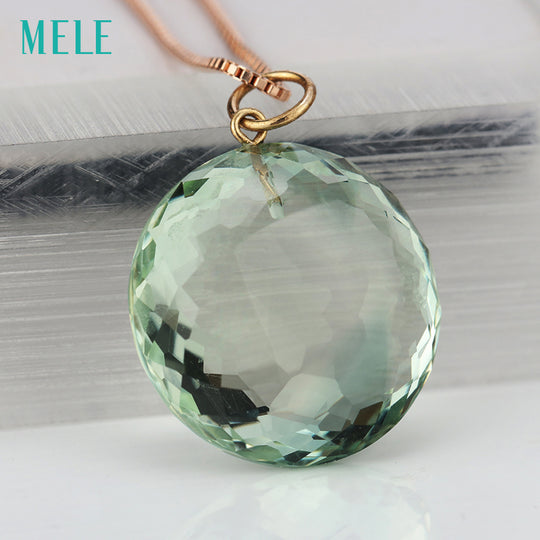 Natural green crystal real 18K yellow gold pendant
