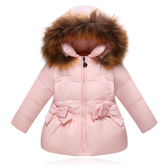 New Fashion Baby Girls Jackets Bow Tie Autumn Winter Jacket Kids Warm Hooded Children Outerwear Coat Boys Girls Clothes SSA36