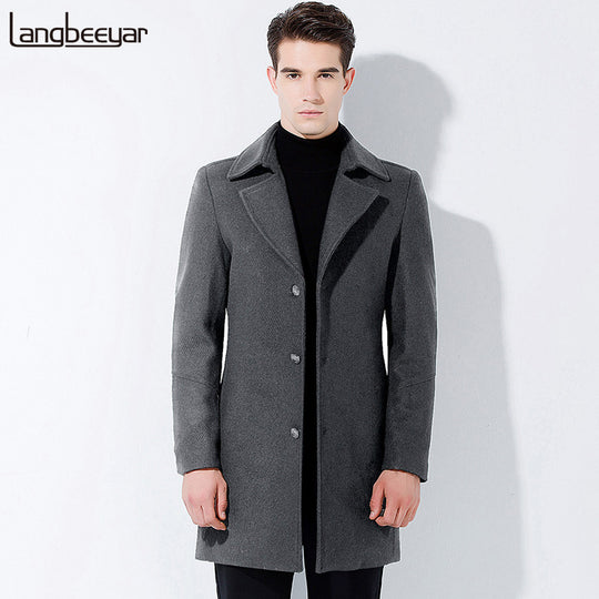 New Fashion Brand-Clothing Jacket Wool Coat Men Big Pocket Long Peacoat Business Casual Slim Fit Wool & Blends Winter Men Coat