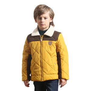 Winter Jacket for Boy Kids Patchwork Zipper Parkas Warm Children Clothing Turn Down Collar Yellow and Khaki Down Coat Boys