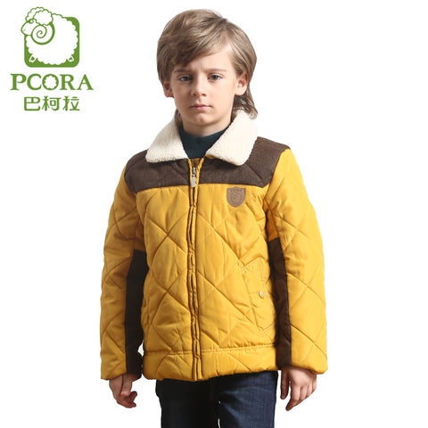 Winter Jacket for Boy Kids Patchwork Zipper Parkas Warm Children Clothing Turn Down Collar Yellow and Khaki Down Coat Boys