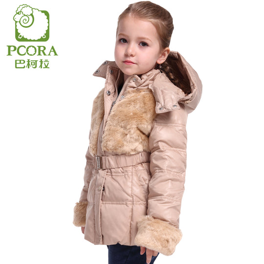 Winter Jacket for Girls Winter Coats Pink/Khaki White Duck Down Parkas Girls Outwear Artificial Fur Winter Jacket Kids