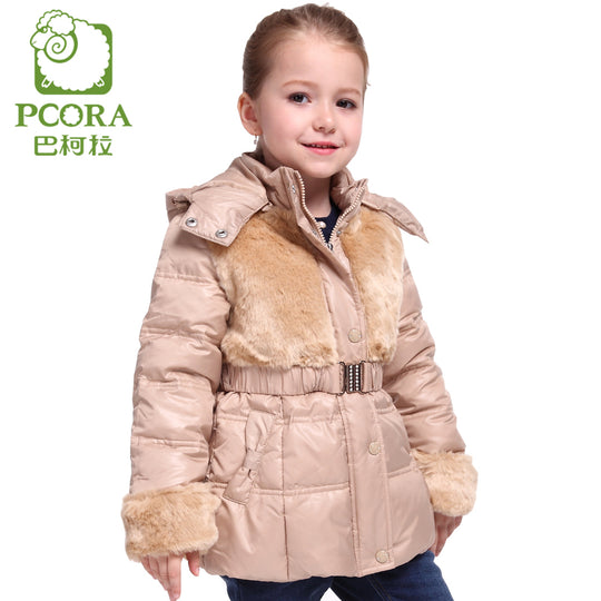 Winter Jacket for Girls Winter Coats Pink/Khaki White Duck Down Parkas Girls Outwear Artificial Fur Winter Jacket Kids
