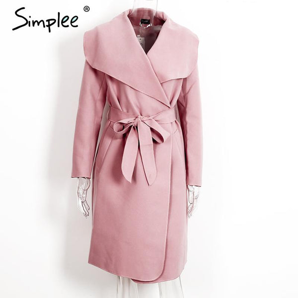 Black ruffle warm winter coat Women turndown long coat collar overcoat female Casual autumn 2016 pink outerwear