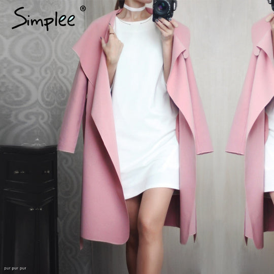 Black ruffle warm winter coat Women turndown long coat collar overcoat female Casual autumn 2016 pink outerwear