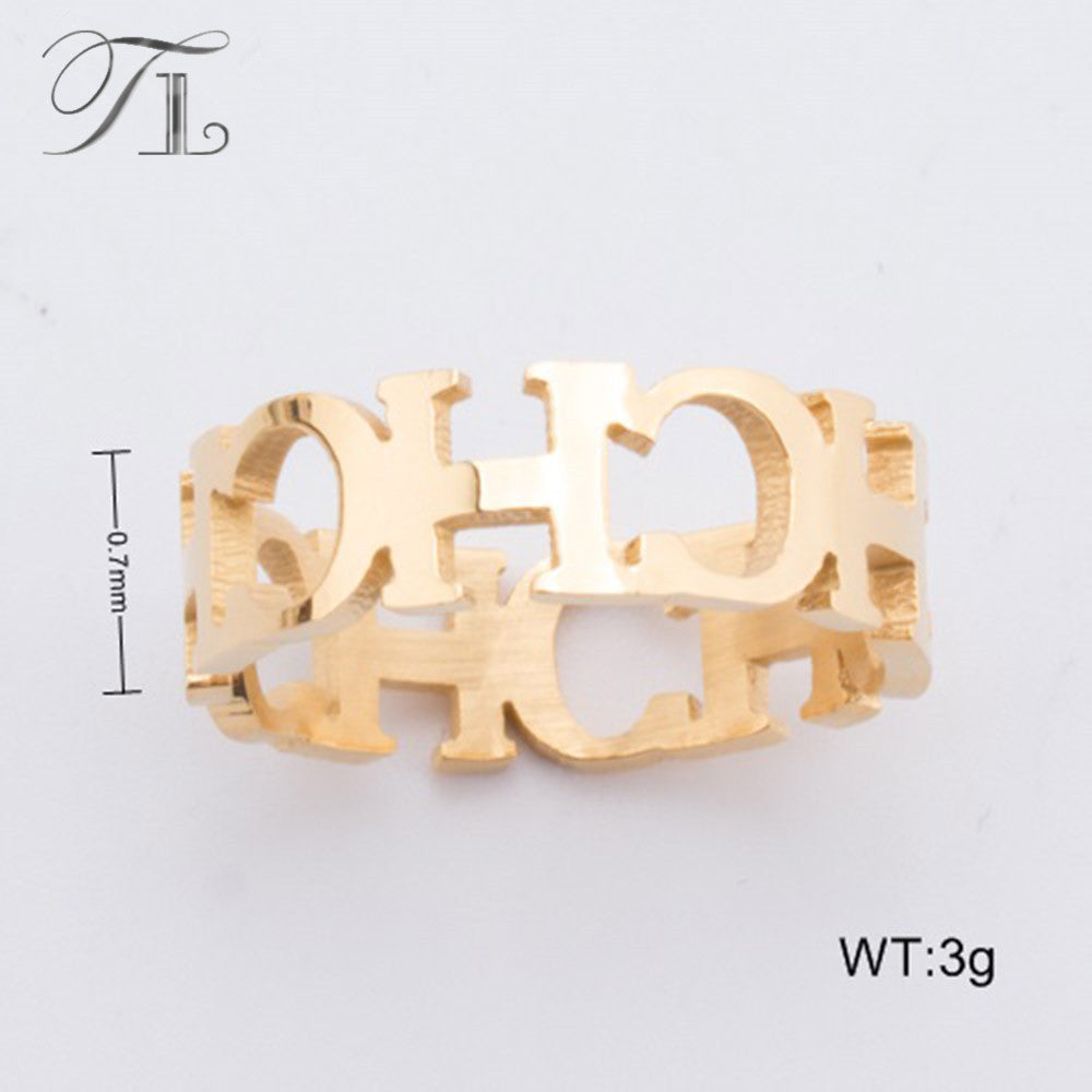 TL Hot Stainless Steel English Letter Rings