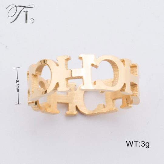 TL Hot Stainless Steel English Letter Rings