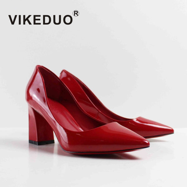 VIKEDUO Brand Handmade Pumps For Women Red Genuine Leather High Heel Shoes Ladies Wedding Office Dress Shoe Heels Zapatos Mujer
