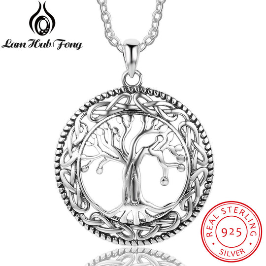 Lam Hub Fong Vintage Real 925 Sterling Silver Tree of Life Round Pendant Necklace